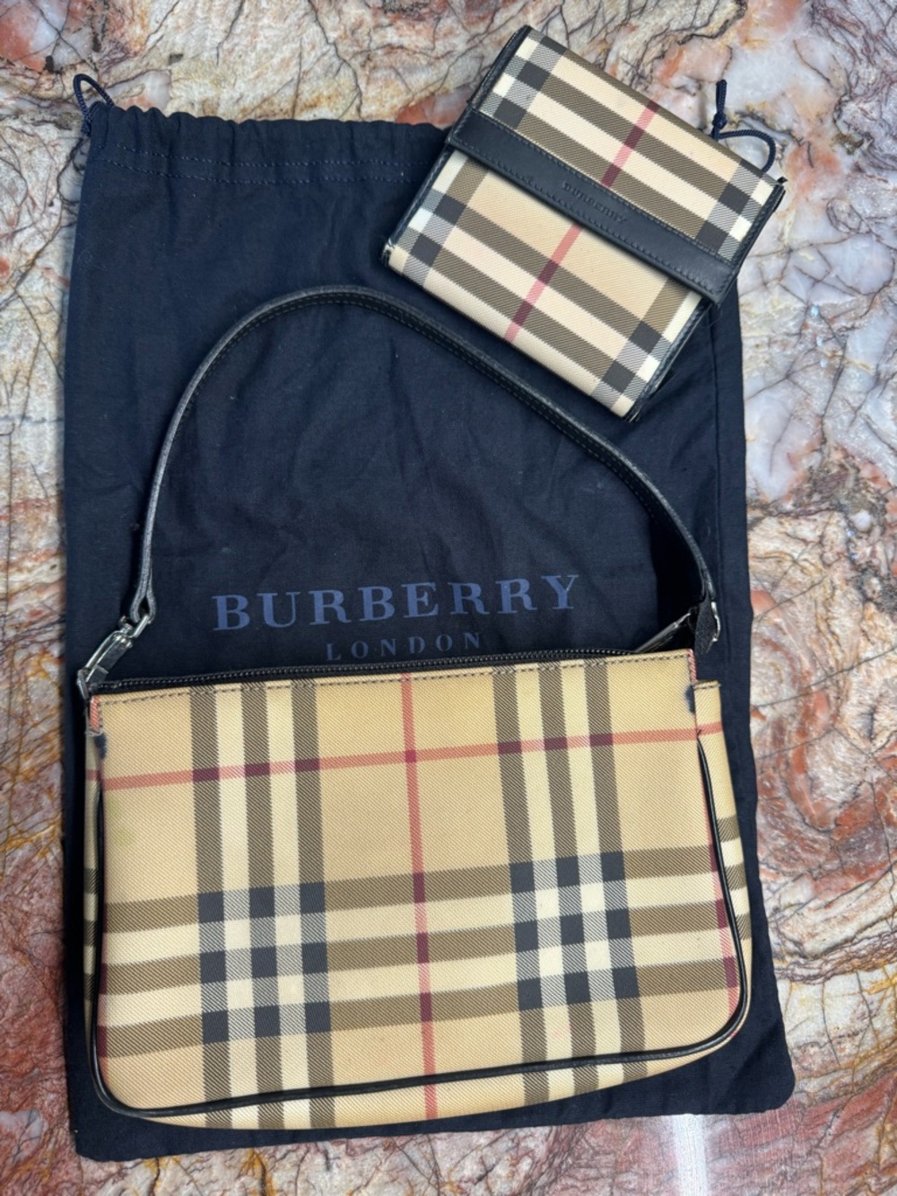 Burberry Tan Vintage Check Shoulder Bag with Wallet Set